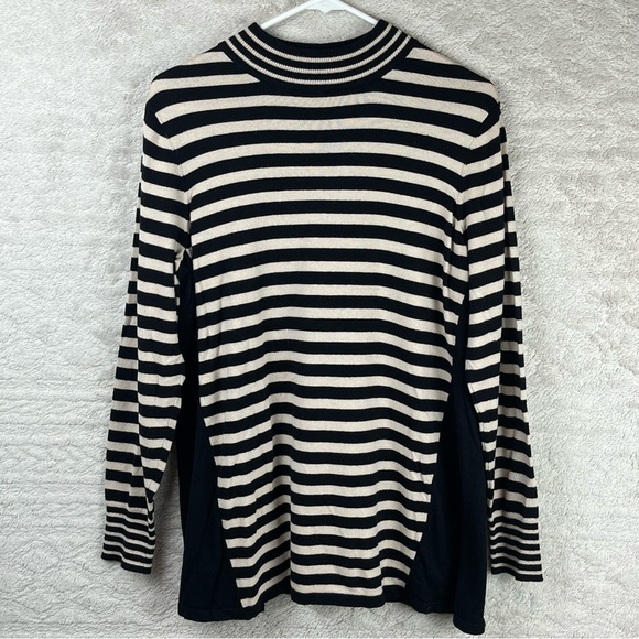 SUSAN GRAVER Striped Lightweight Sweater w/ Slimming Panels Mockneck Large - Picture 1 of 15